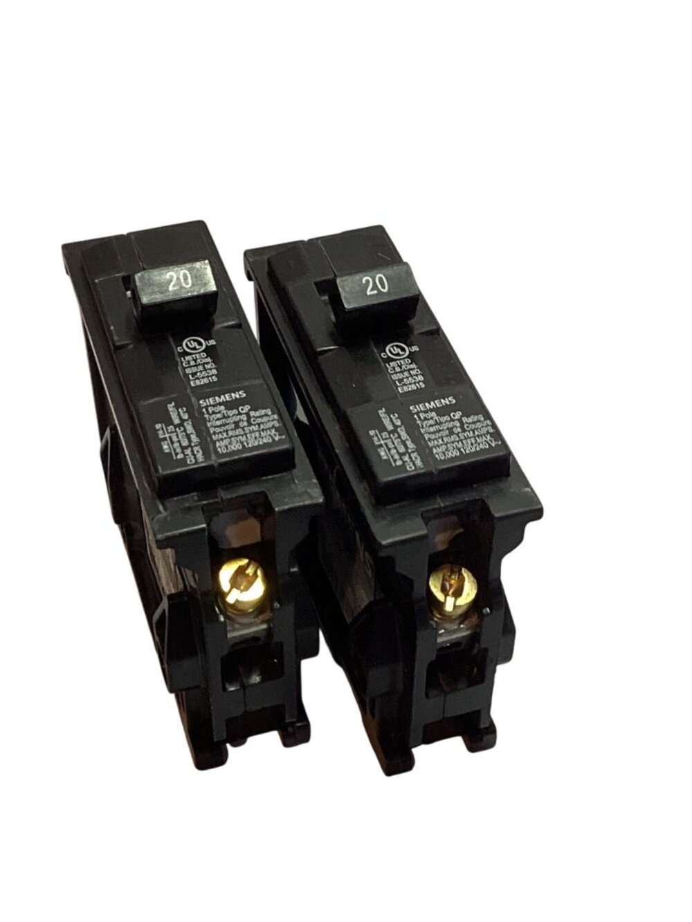 Lot of 2 Siemens Q120 1-Pole 20-Amp Type QP 120/240V Plug-In Circuit Breaker NEW